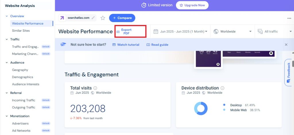 similarweb site audit export step 2