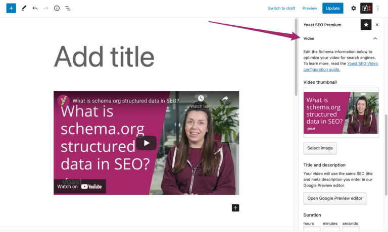 video sidebar yoast seo