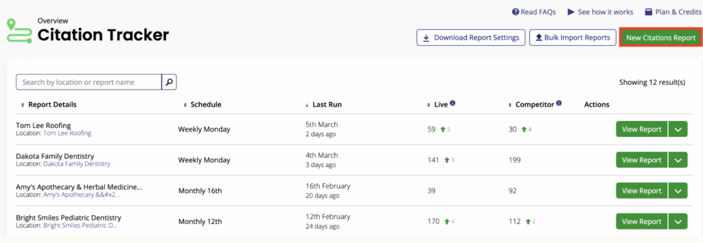 Brightlocal Citation Tracker tool