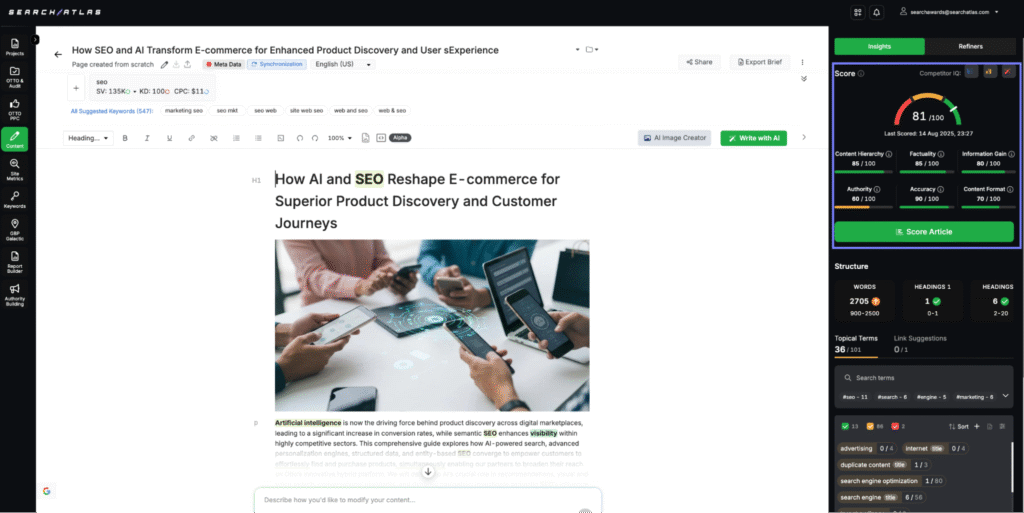 b2c content in content genius tool