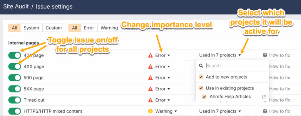 Ahrefs Customizable SEO Audits