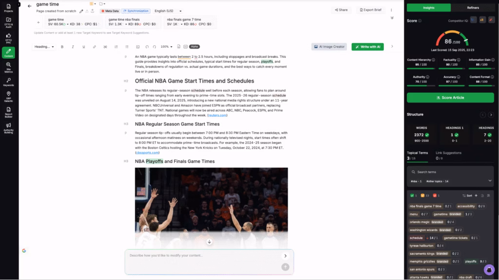sports seo content genius