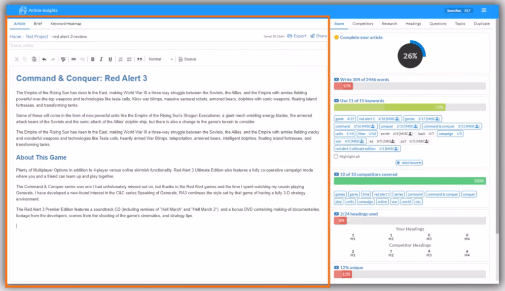 article insights editor