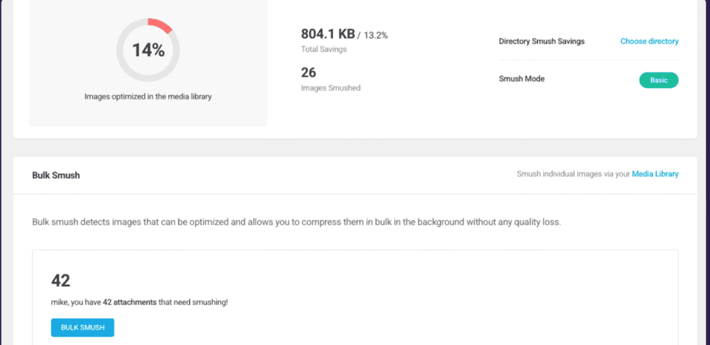 Smush bulk image optimization