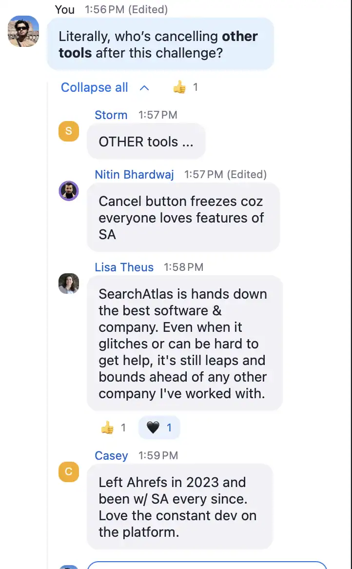 Testimonial about canceling other tools after learning about Search Atlas