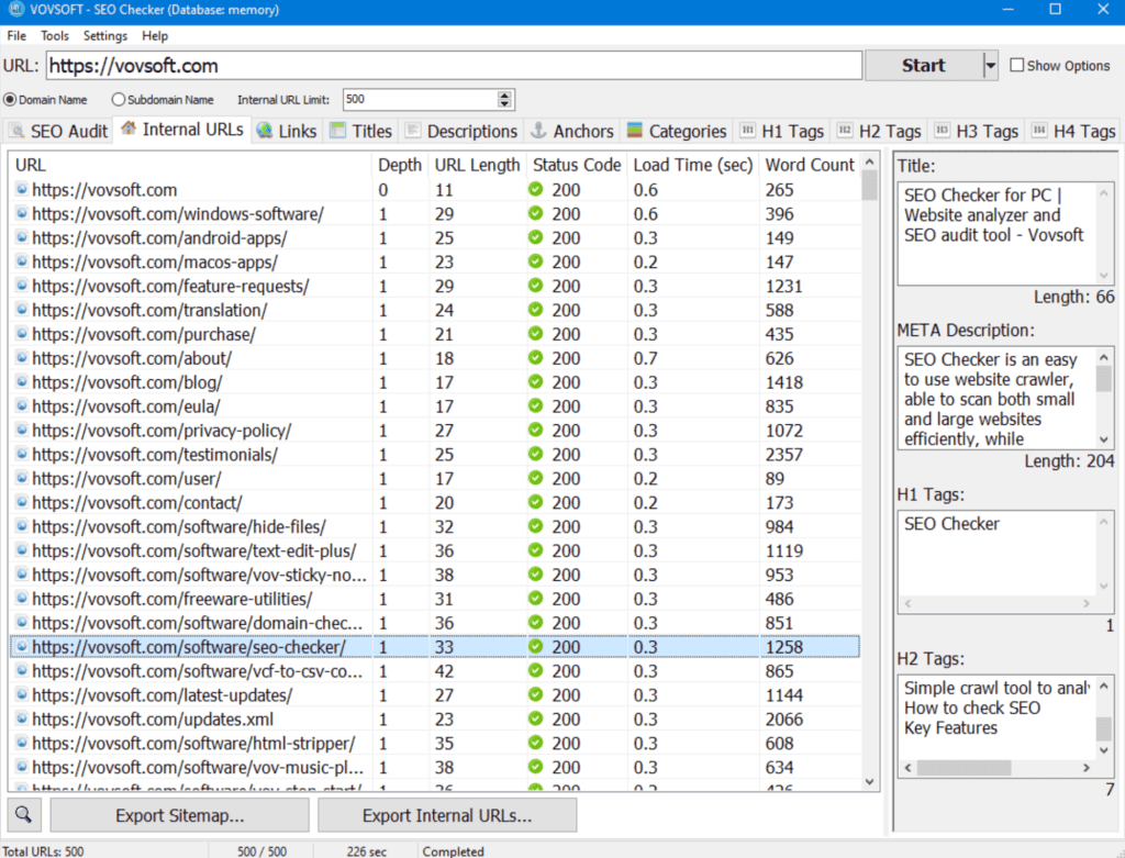 Vovsoft SEO Checker