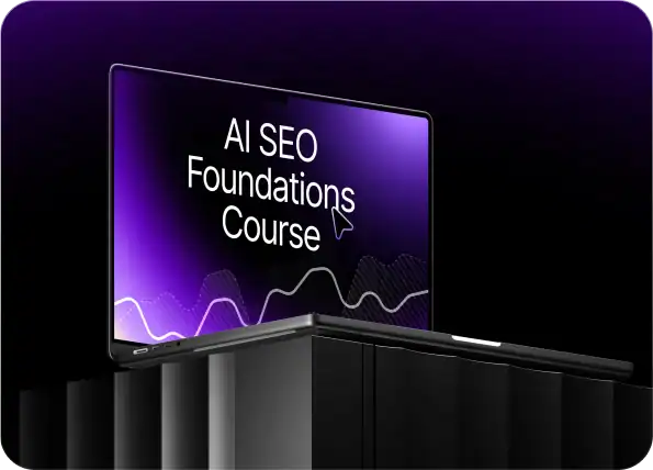 AI SEO Foundations Course on a computer screen with a dark background.
