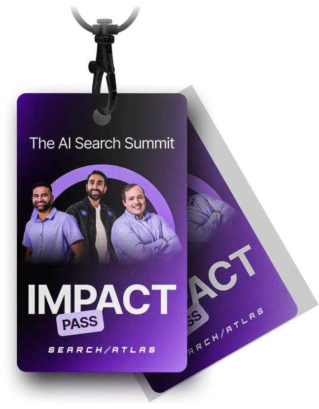 AI Search Summit impact pass badge for advanced SEO software and digital marketing.