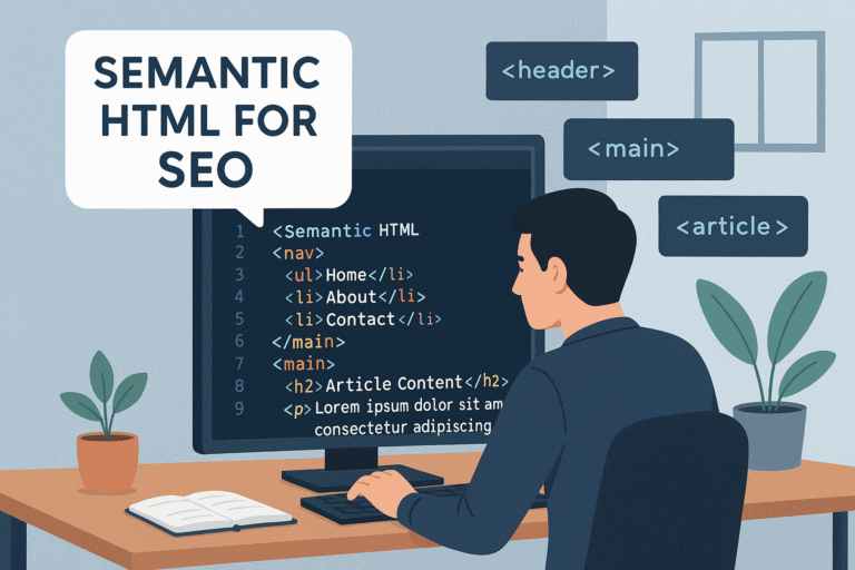 developer working on semantic HTML for SEO