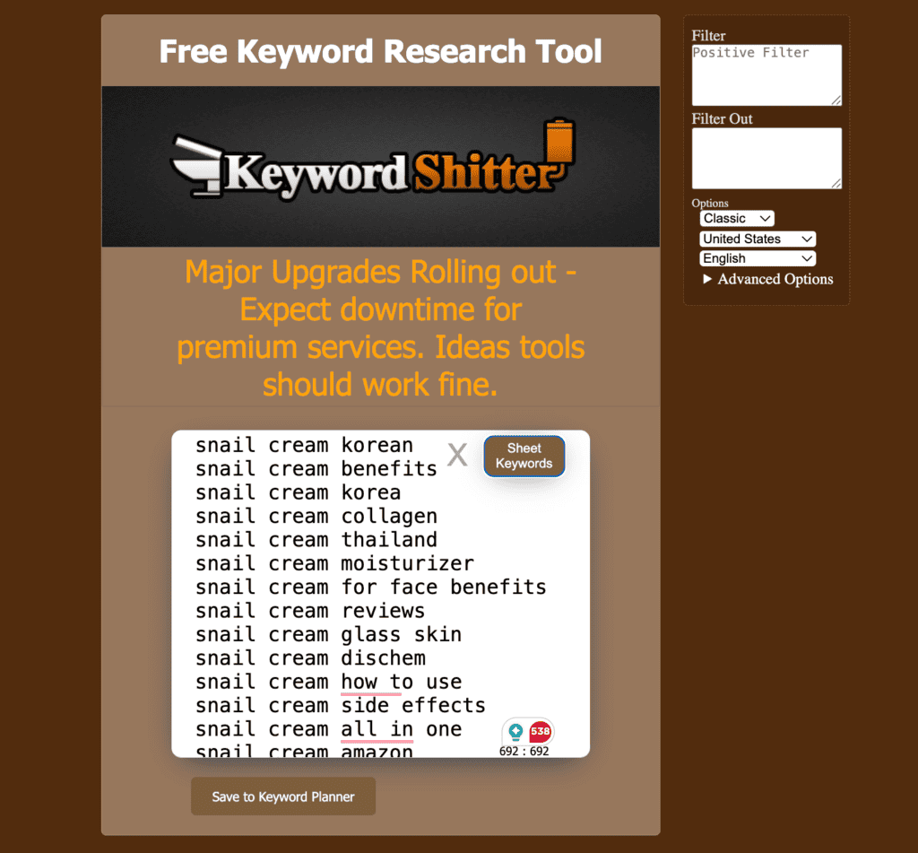 KeywordShitter tool