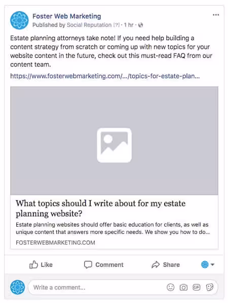 a facebook post with missing open graph image tag