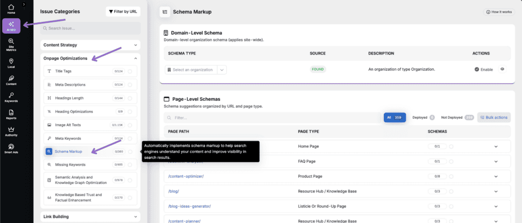 Advanced SEO software for keyword analysis and site optimization tools.