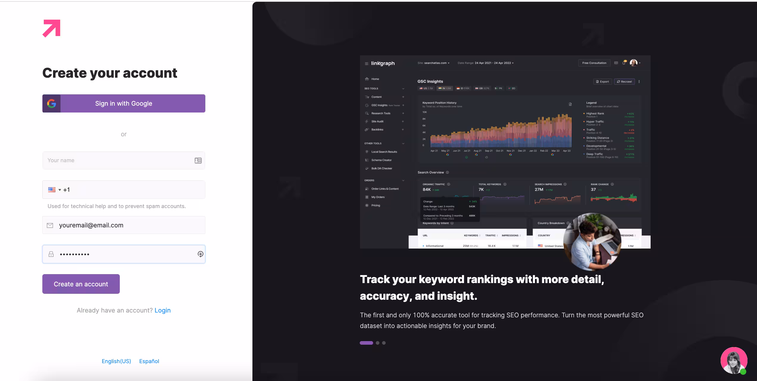 screenshot of Search Atlas registration page