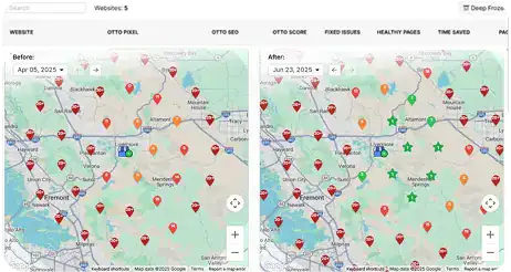 SEO analysis map showing keyword rankings and site performance.