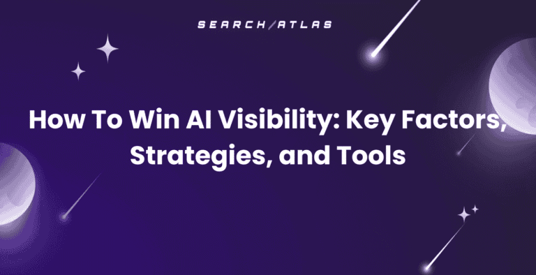 Graphic showing AI visibility strategies with space-themed background and text overlay.