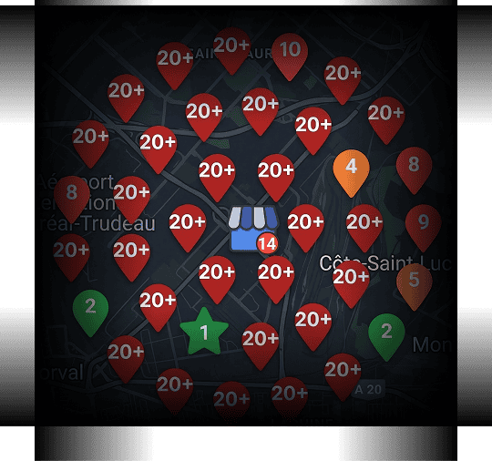 Map of paid search data points with high and low volume markers.