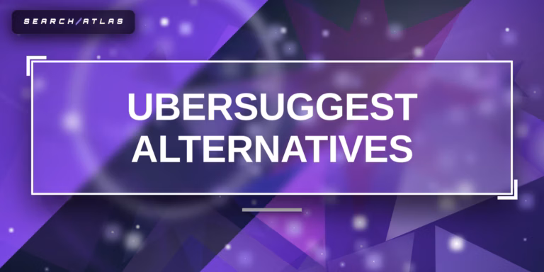 SearchAtlas graphic with text Ubersuggest alternatives on purple background
