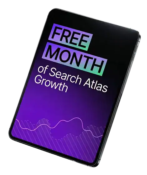 Free month offer for Search Atlas SEO software on mobile device.