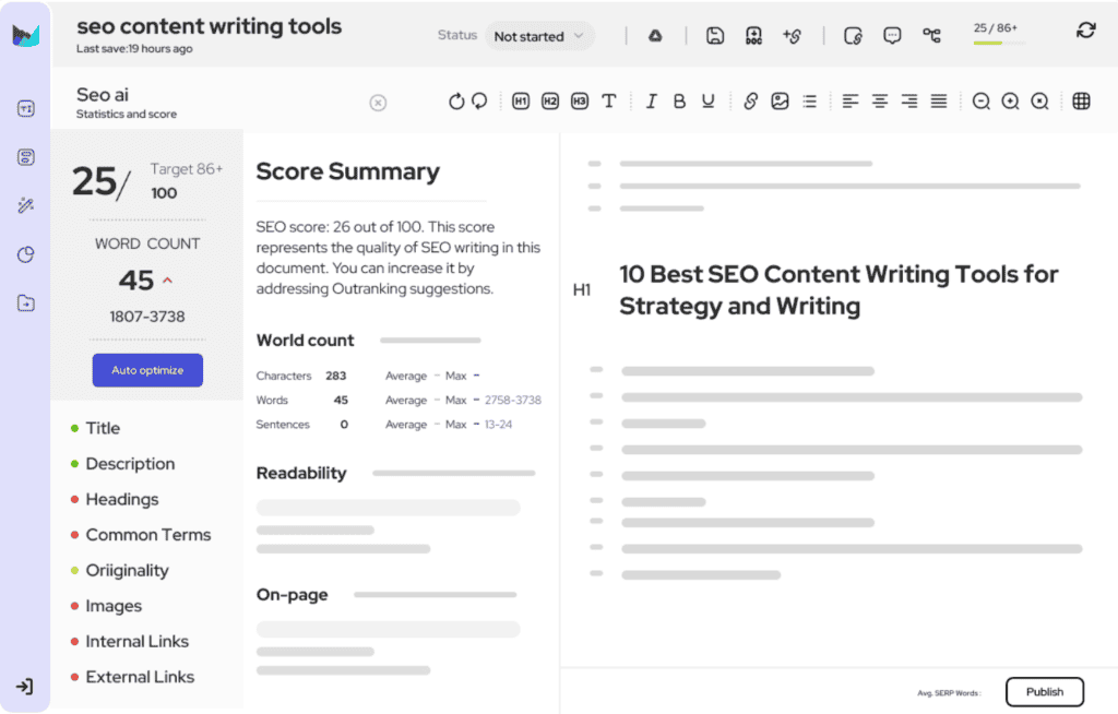 SEO software for content optimization and keyword analysis.