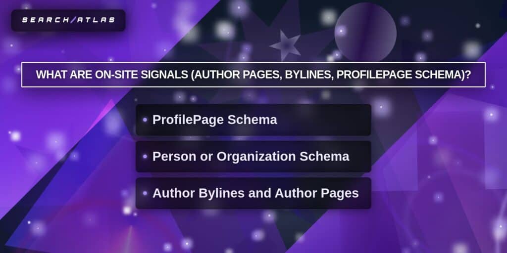 Screenshot of Search Atlas SEO software showing on-site signals analysis.