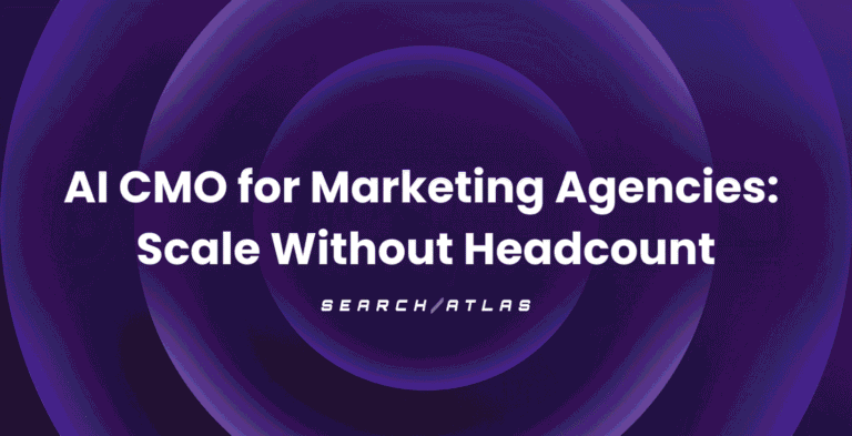 Search Atlas SEO software interface with AI CMO for marketing agencies focus.