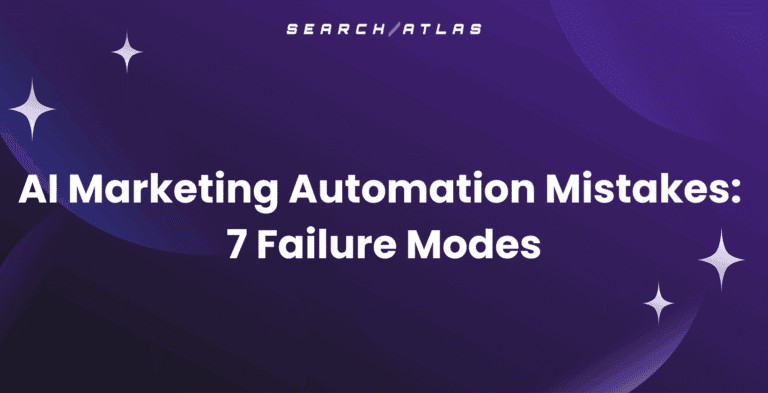 Search Atlas AI marketing automation mistakes image for SEO, focusing on failure modes and keywords.