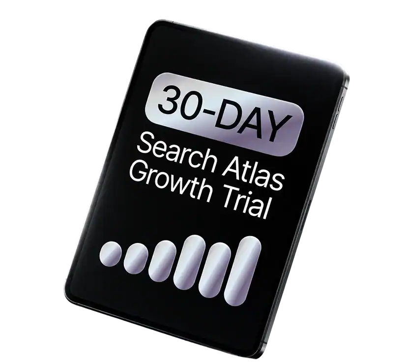 30-DAY Search Atlas SEO growth trial on mobile device screen.