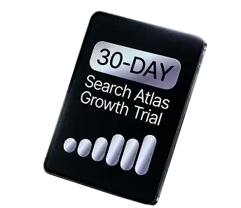 Smartphone screen displaying Search Atlas 30-day growth trial offer.