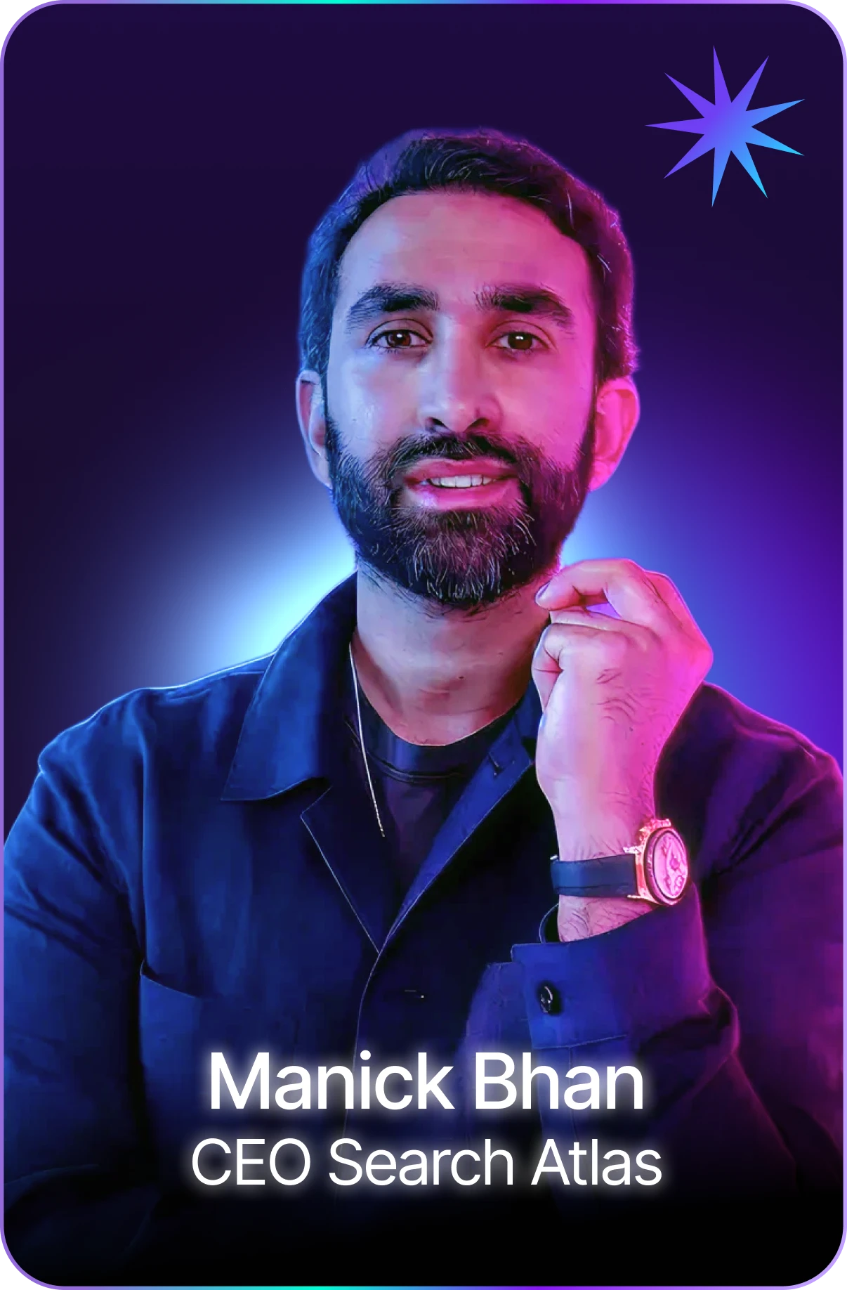 Manick Bhan, CEO of Search Atlas, promoting SEO software solutions.