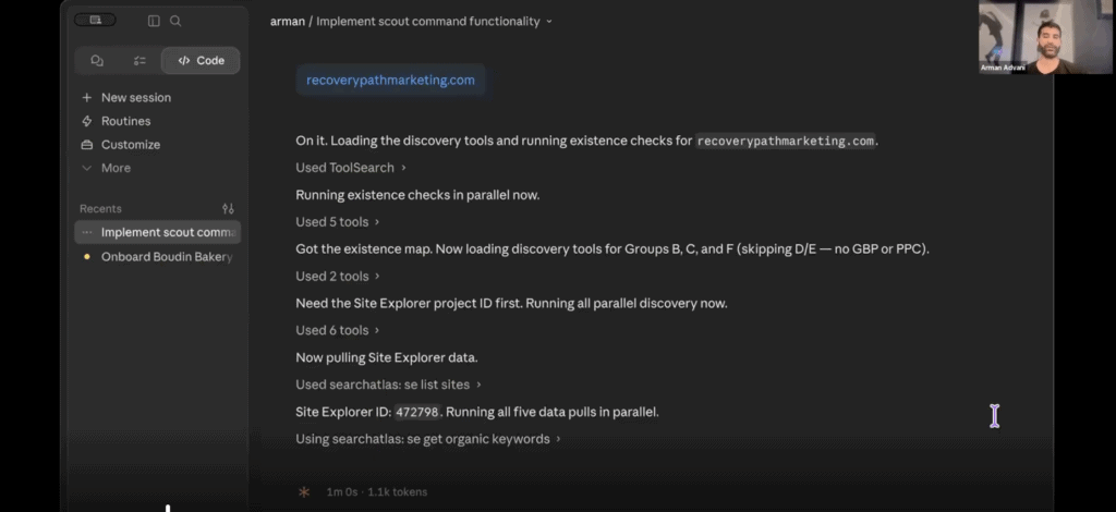 SEO software screenshot showing keyword research tools and analytics features.