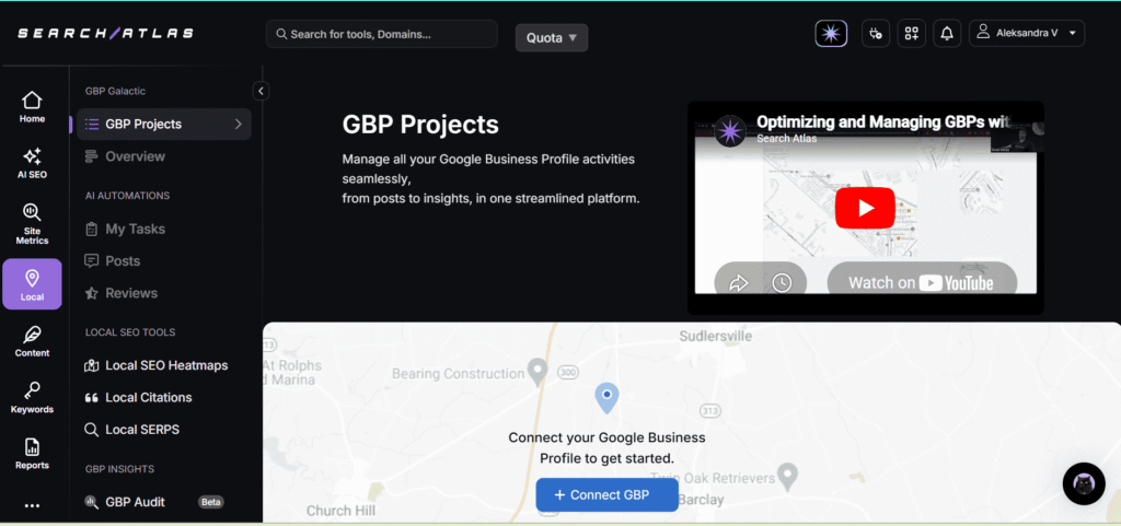 SEO software dashboard for managing GBP, citations, and heatmaps for local marketing.